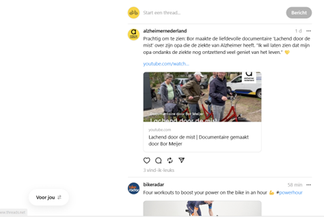 De look en feel van de nieuwe Threads-tijdlijn